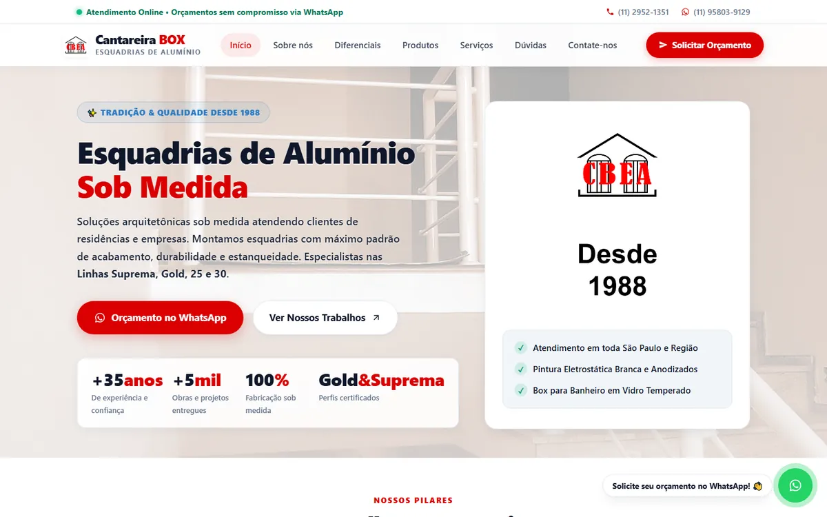 Site de Cantareira Box, feito pela ALK Support