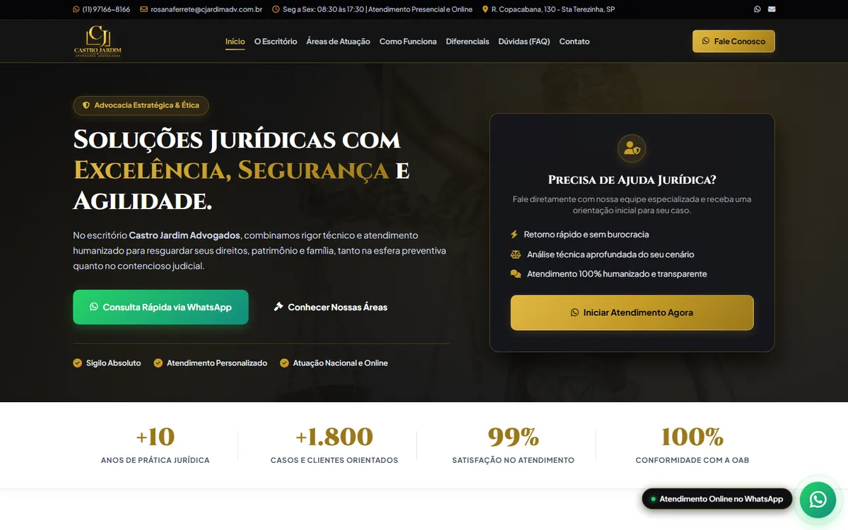 Site de Castro Jardim Advogados, feito pela ALK Support