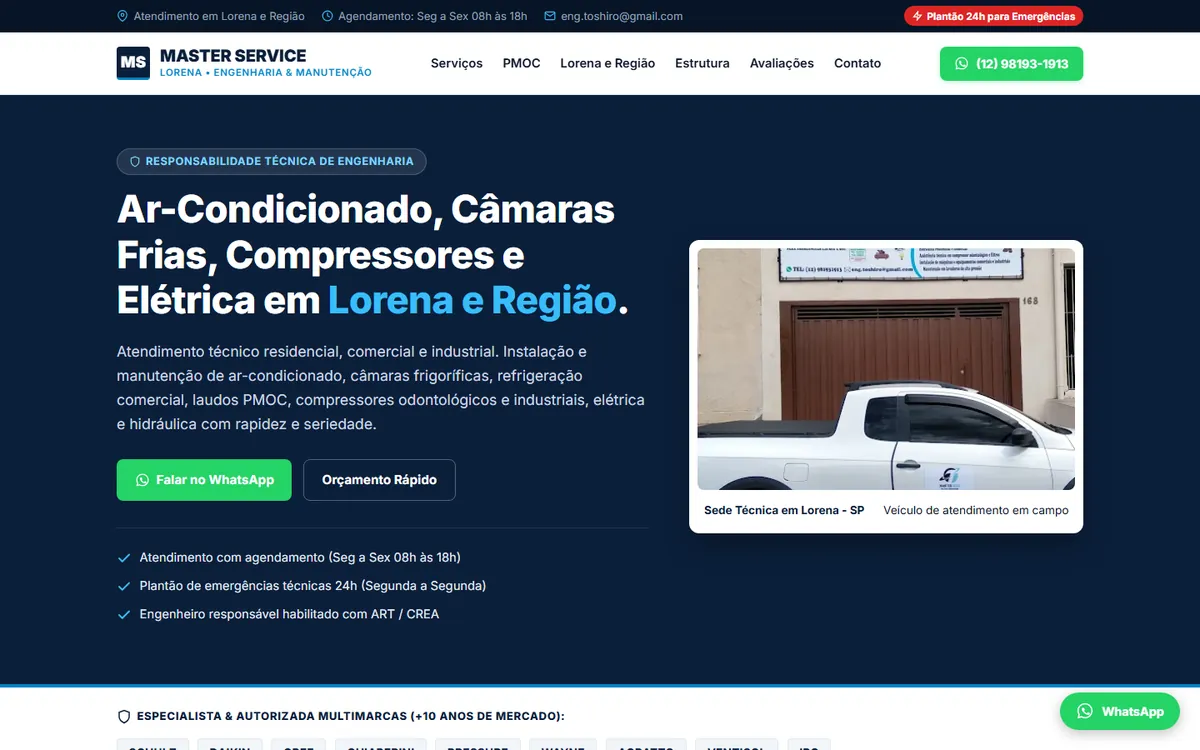 Site de Master Service Lorena, feito pela ALK Support