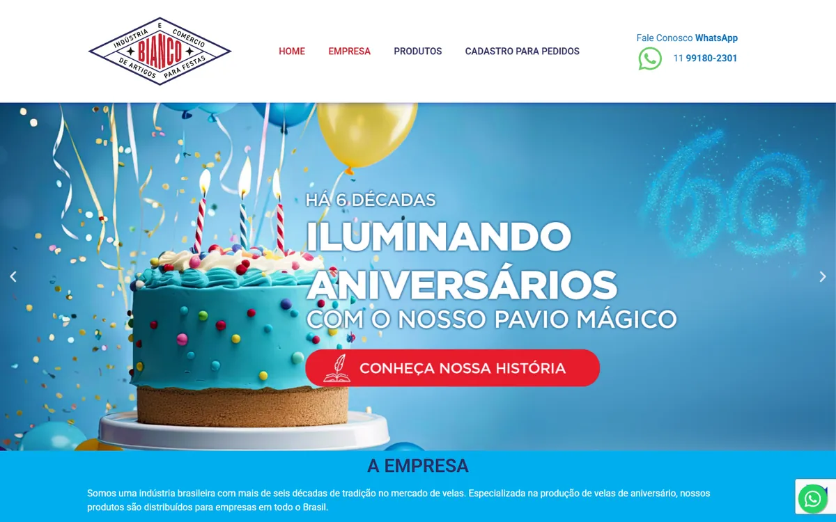 Site de Velas Bianco, feito pela ALK Support